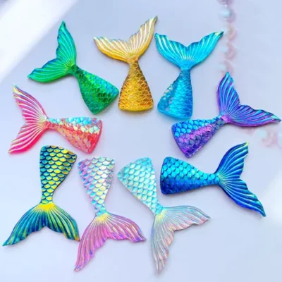 10Pcs 수 지 사랑스러운 반짝이 물고기 꼬리 색 도금 플랫 백 카보 숑 스크랩북 Kawaii DIY Embellishments 액세서리 C95