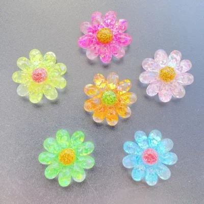 10pcs 수지 Kawaii 귀여운 다채로운 반짝 이는 꽃 플랫 백 돌 Applique DIY 웨딩 홈 장식 DIY 쥬얼리 만들기