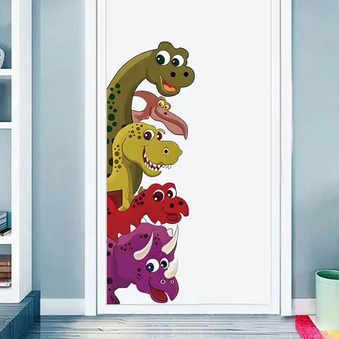 80CM 현대 자기 접착제 방수 벽지 욕실 대리석 금형 증거 오일 증거 벽 스티커 부엌 수조에 대 한 19 1pcs 자기 접착 PVC 벽 스티커 문 어린이 방 장식 재미 만화 공룡 문 데칼 침실 장식 거실