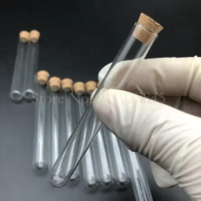 20 개/몫 직경 12mm 13mm 15mm 18mm 투명 실험실 유리 테스트 튜브 코르크 마개 라운드 바닥 튜브 컨테이너 실험실 용품