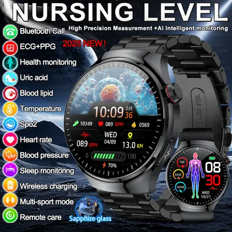 2025 HUAWEI XIAOMI AI 간호 등급 스마트 시계 ECG + PPG 혈압 요산 HD BT 통화 건강 스마트 시계 남성 여성을위한 새로운 기능