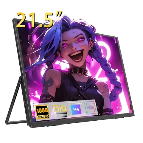 HGFRTEE 16인치 터치스크린 휴대용 모니터 - 16:10 비율, 96% sRGB, 350 Cd/m² 밝기, 홀더 스탠드 포함, 노트북용 보조 화면 (Type-C 및 HDMI 호환) 19 21.5