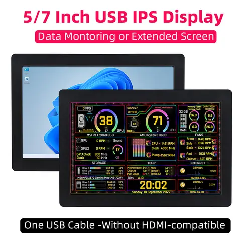Anmite LCD 컴퓨터 게임 모니터, 선수 치킨 IPS 화면, 24 인치 IPS 144HZ 1MS FHD 1920*1080 슬림 Ps4 17 5/7인치 IPS USB 보조 화면 1024*600 ONE 케이블 AIDA64 모니터링 디스플레이 지원 데스크탑 확장 LCD (윈도우 10/11 호환)