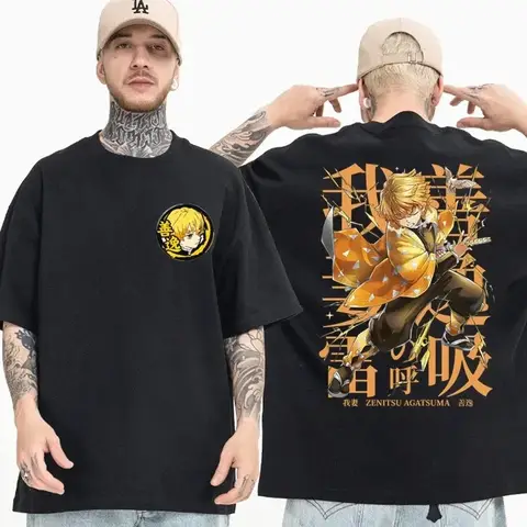 Anime Demon Slayer Zenitsu T 셔츠 남성 여름 일본 만화 Kimetsu No Yaiba Tshirt Inosuke 그래픽 T 셔츠 반팔 남성
