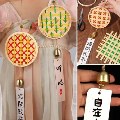 수제 멀티파이프 음악 바람 금속 공예 - 창의적인 선물 및 홈 데코 펜던트 15 DIY 대나무 직조 윈드 차임벨 장식, 수제 윈드 차임 펜던트 재료 패키지 액세서리, 창문 걸이 장식