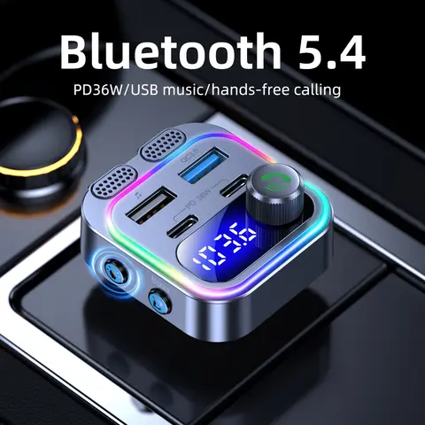 LENCENT FM 송신기 - 블루투스 5.1, Type-C PD 20W 및 QC3.0 18W 지원 자동차 고속 충전기 겸 MP3 플레이어 라디오 키트 16 FM 송신기 블루투스 5.4 듀얼 마이크 호출 자동차 MP3 U 디스크 음악 플레이어 66W USB 자동차 충전 66W 빠른 충전 PD36W