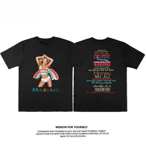 여름 신상 남녀 공용 순면 프린트 반팔 크루넥 커플 티셔츠 루즈핏 만화 스타일 의류 20 Mariah Carey Niu Sister Mariah Carey Concert Short Sleeve T-Shirt Summer Cotton Men's and Women's Large Size Top Y2K Clothes