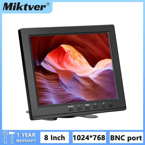 Miktver 8 인치 소형 데스크탑 모니터 1024x768 해상도 LCD 디스플레이 4:3 HD 컬러 TFT 화면 지원 HDMI VGA BNC AV Ypbpr 입력