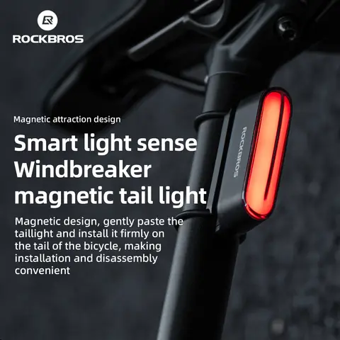 자전거 헤드라이트 마운트 브래킷 - Bontrager 프론트 램프 및 트렉 리프팅 테일 램프용 리어 라이트 어댑터 베이스, MTB 액세서리 16 ROCKBROS 마그네틱 자전거 후미등, 충전식 LED 자전거 후미등, 야간 라이딩 지능형 브레이크 센서, C타입, 7 가지 모드