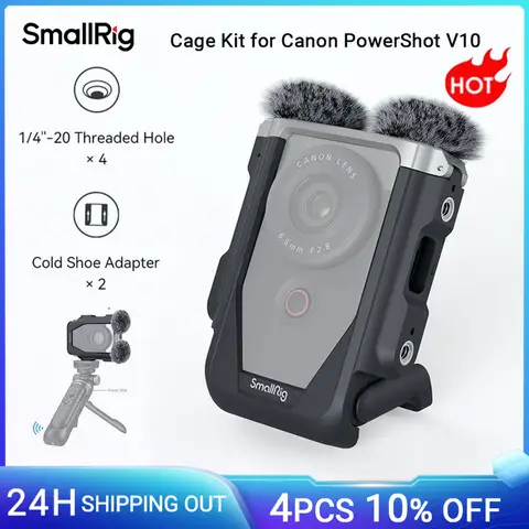 SmallHD Indie 5 / Cine 5 모니터용 Nitze 모니터 케이지 LS5-B2 선후드 키트가 포함된 콜드 슈 내장 15 SmallRig 케이지 키트, 캐논 파워샷 V10 용, 바람 소음 감소, 라이브 방송 브이로그, 콜드 슈 4235 포함, 약 20dB