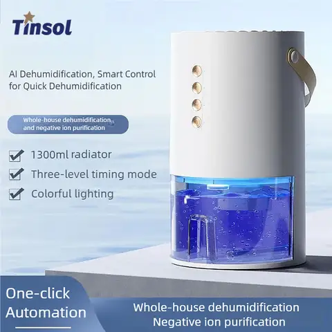 LED 디스플레이 탑재 휴대용 음소거 공기 제습기 - 1500ml 물탱크, 터치 컨트롤 데스크탑 공기 건조기 13 TINSOL 새로운 1300 ml 가정 및 사무실 음이온 제습기 곰팡이 방지 및 수분 에너지 절약형 휴대용 공기 제습기