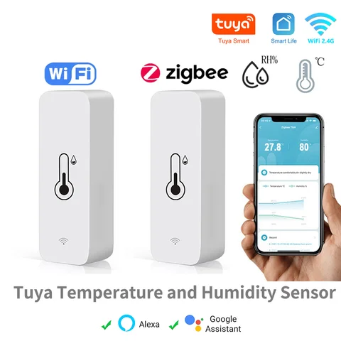 Tuya 스마트 온도 및 습도 센서 - Bluetooth 호환, APP 원격 제어, Alexa 및 Google 홈 지원 18 Tuya Zigbee WiFi 온도 및 습도 센서 APP 스마트 홈용 원격 모니터 var SmartLife WorkWith Alexa Google Assistant