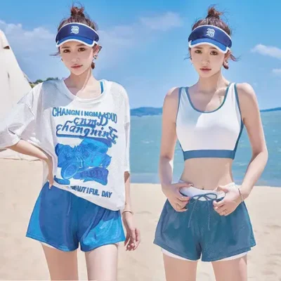 여성용 스플릿 3피스 수영복 - 스포츠 스타일 루즈 커버업, 보수적인 학생 온천 수영복 1 수영복 | 스타일 | 온천 수영복