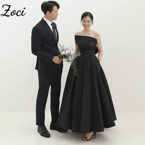 Zoci 심플 원 숄더 한국 웨딩 드레스 - 스트랩리스 새틴, 맞춤형 웨딩 사진 촬영용 오픈 백 신부 피로연 원피스 1