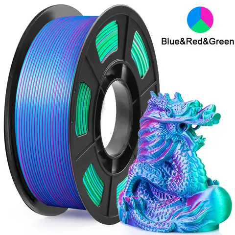 삼색 실크 PLA 3D 프린터 필라멘트, 1.75mm 다색 3D 인쇄 필라멘트, 빨간색 및 파란색 및 녹색 필라멘트, 250g(0.55lbs) 1