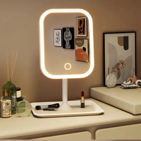 50x70CM LED 욕실 거울 - 벽 장식용 방수 거울, 안개 방지 기능 포함, 스마트 화장 거울 16 니치 현대 데스크탑 화장대 거울 3 색 빛 LED 메이크업 거울 터치 거울 여성 침실 드레싱 거울