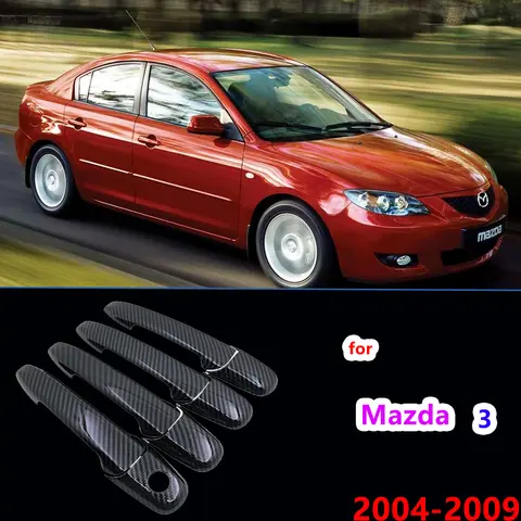 블랙 카본 파이버 for Mazda 3 BK 세단 해치 MPS 2004 2005 2006 2007 2008 2009 도어 핸들 커버 리필 스티커 자동차 액세서리