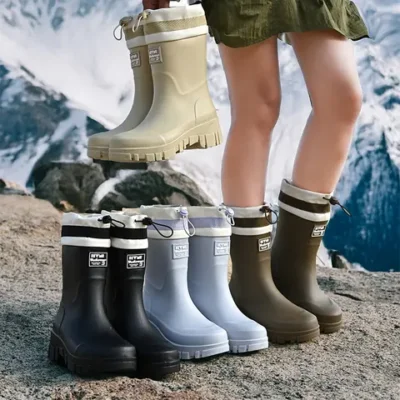 Evshine 패션 여성 중반 송아지 장화 방수 정원 신발 Anti-Slip Rainboots 아늑한 깔창 고무 Wellies 작업 부츠 15 솔리드 빅 남성 여성 야외 조수 미끄럼 방지 방수 장화, 부모 자녀 장화, 어린이 백 커플 조절 끈