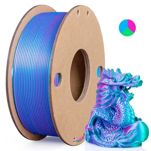 삼색 실크 PLA 3D 프린터 필라멘트, 1.75mm 다색 3D 인쇄 필라멘트, 빨간색 및 파란색 및 녹색 필라멘트, 250g(0.55lbs) 16 실크 PLA 3D 프린터 필라멘트, 트리플 컬러 실크 PLA 필라멘트, 250g, 3 인 1 컬러, 로즈 레드 스카이 블루 그린, 1.75mm