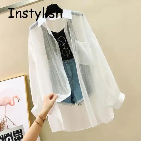 식용 나무 곰팡이 패턴 블라우스, 스타일리시한 퍼프 슬리브, 슬림 핏 섹시 핫 스위트 셔츠, 여성 스트리트 패션 크롭탑 13 여성 우아한 긴 소매 관점 쉬어 선 스크린 쉬폰 블라우스 한국 패션 느슨한 셔츠 여성 여름 해변 가디건