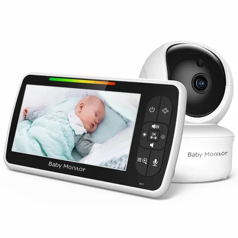 HGFRTEE 16인치 터치스크린 휴대용 모니터 - 16:10 비율, 96% sRGB, 350 Cd/m² 밝기, 홀더 스탠드 포함, 노트북용 보조 화면 (Type-C 및 HDMI 호환) 15 원격 팬-틸트-줌 카메라 및 오디오를 갖춘 Babystar 5인치 비디오 베이비 모니터. 양방향 대화 VOX 모드 자장가 BabyPhone