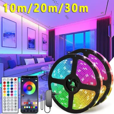 커팅 가능한 RGB 5050 스마트 LED 스트립 라이트 - 5~30M 유연한 220V 색상 변경 조명, 침실 장식용 17 음악 동기화 RGB LED 스트립 조명, 유연한 리본 테이프, 방 침실 장식, TV 백라이트, 10m, 20m, 30m
