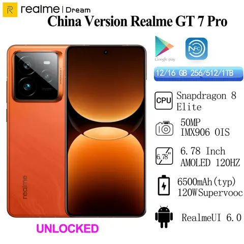 【월드 프리미어】Oukitel WP100 Titan 견고한 전화기 33000mAh 내장 프로젝터 캠핑 라이트 66W 충전기 200MP 카메라 핸드폰 13 중국 버전 Realme GT 7 Pro 50MP IMX906 OIS 6500mAh 120W Supervooc Snapdragon 8 Elite 6.78 인치 AMOLED 120Hz IP68 69 NFC