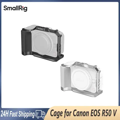 SmallHD Indie 5 / Cine 5 모니터용 Nitze 모니터 케이지 LS5-B2 선후드 키트가 포함된 콜드 슈 내장 17 캐논 EOS R50 V용 스몰리그 카메라 케이지 (그립 포함), 아르카-스위스 퀵 릴리즈 플레이트, 콜드슈 마운트, 삼각대 짐벌 촬영용