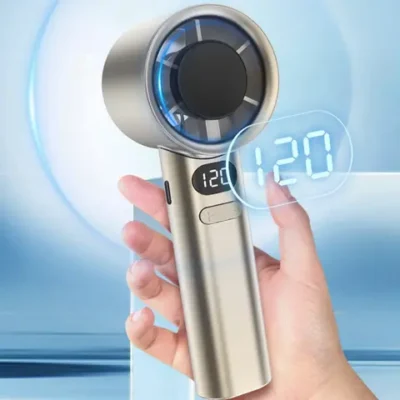 2025년형 신형 고속 터보 소형 휴대용 공기 대포 전동 팬 - USB 충전식, 디지털 디스플레이, 야외용 미니 팬 18 휴대용 핸드 팬 120 풍속 미니 Bladeless 핸드 헬드 팬 USB 충전식 개인 고속 팬 전기 속눈썹 팬